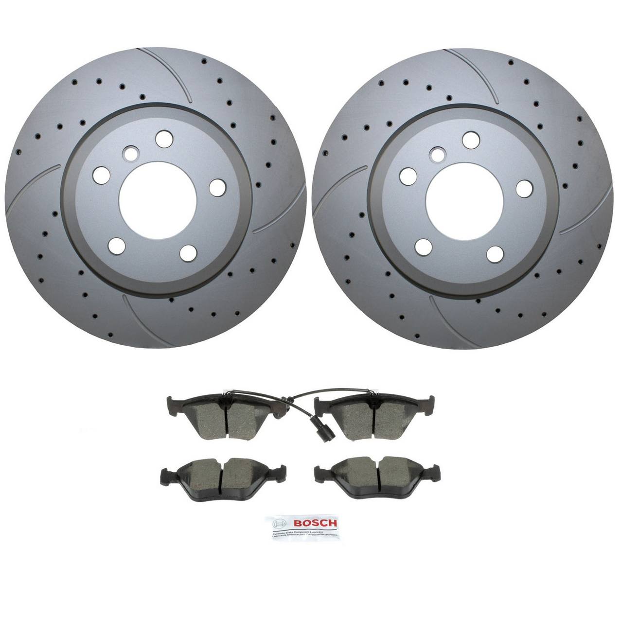 BMW Disc Brake Pad and Rotor Kit – Front (325mm) (Drilled) (Ceramic) – Bosch QuietCast 34113400151