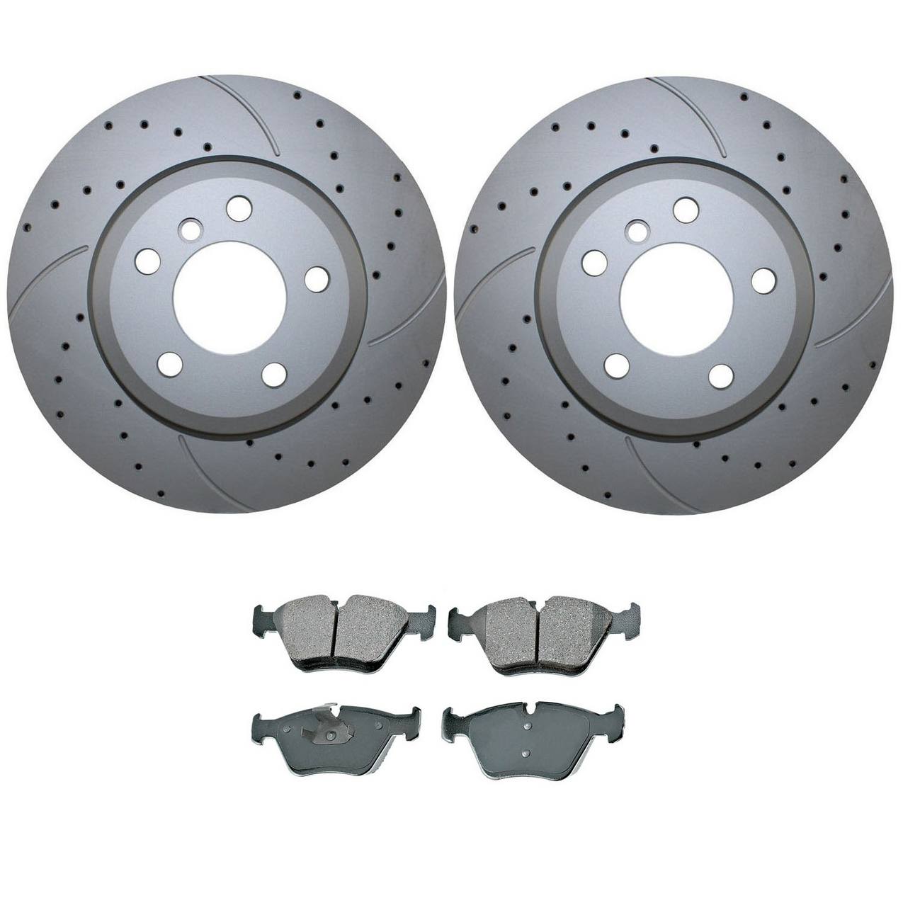 BMW Disc Brake Pad and Rotor Kit – Front (325mm) (Drilled) (Ceramic) – Akebono EURO 34113400151