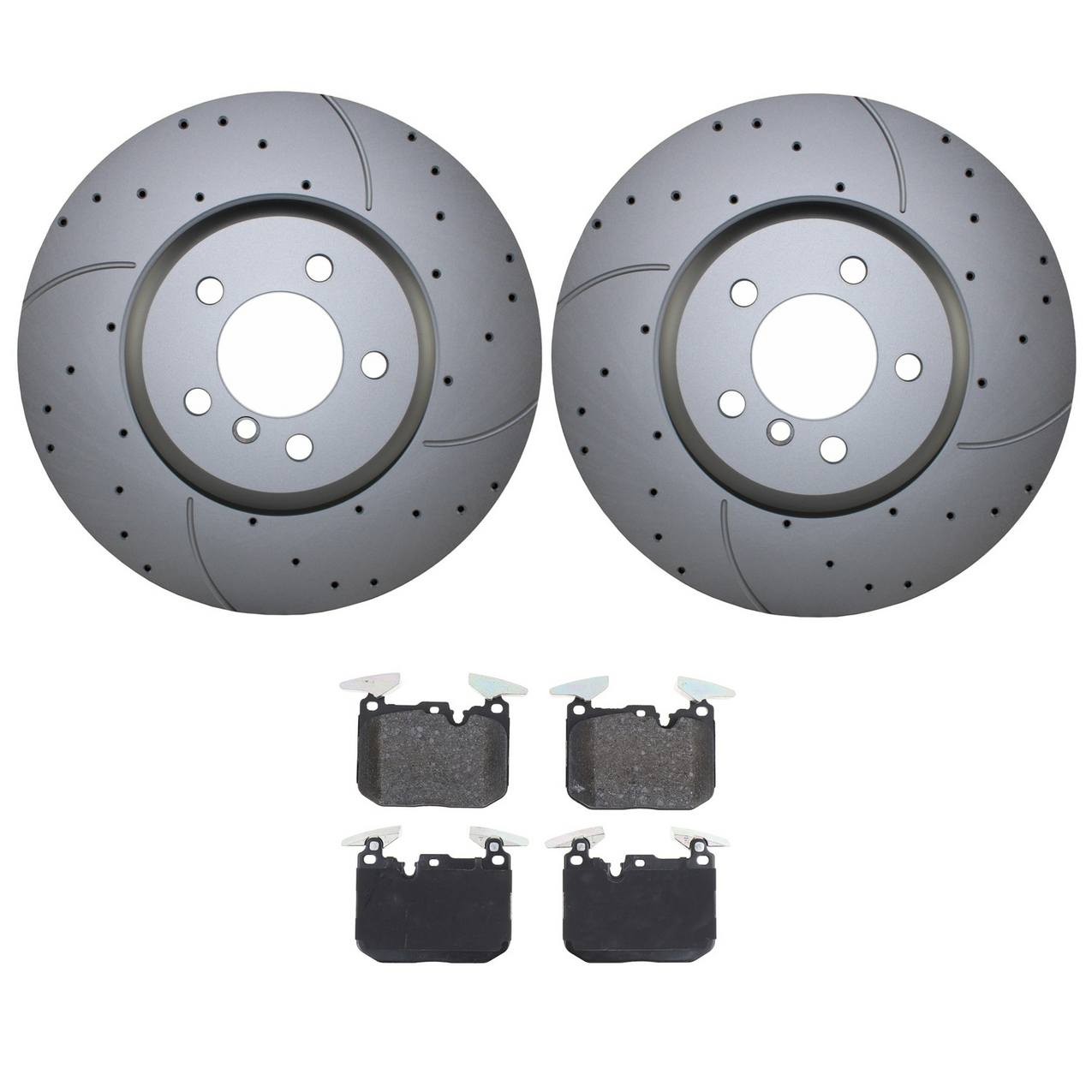 BMW Disc Brake Pad and Rotor Kit – Front (370mm) (Drilled) (Semi-Metallic) – Bosch QuietCast 34106797606