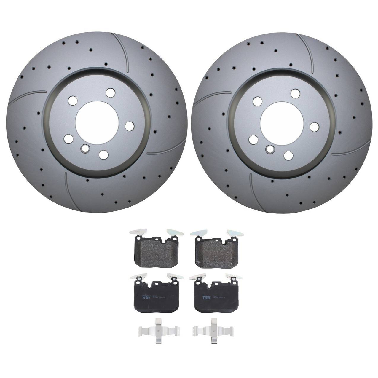 BMW Disc Brake Pad and Rotor Kit – Front (370mm) (Drilled) (Low-Metallic) – TRW Pro 34106797606