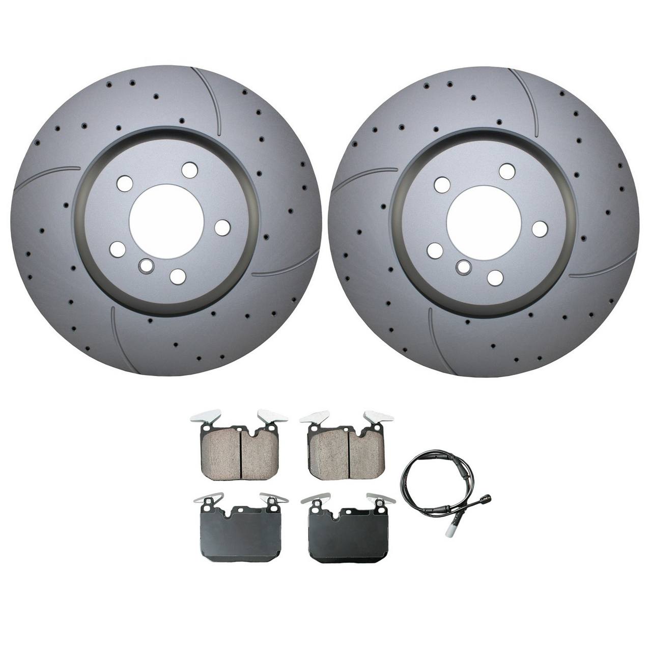 BMW Disc Brake Pad and Rotor Kit – Front (370mm) (Drilled) (Ceramic) – Akebono EURO 34106797606