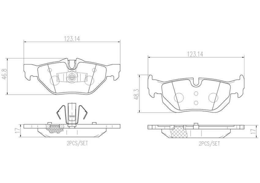 BMW Disc Brake Pad Set – Rear (Ceramic) 34216790761 – Brembo P06038N