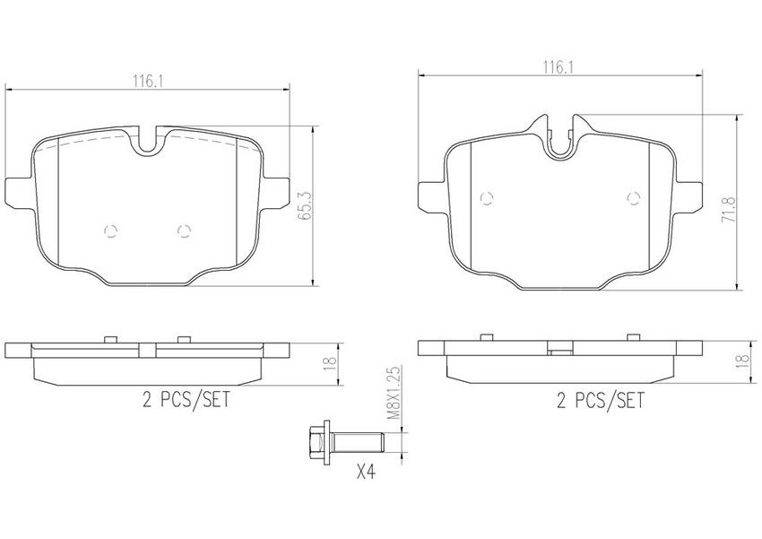 BMW Disc Brake Pad Set – Rear (Ceramic) 34216857805 – Brembo P06061N