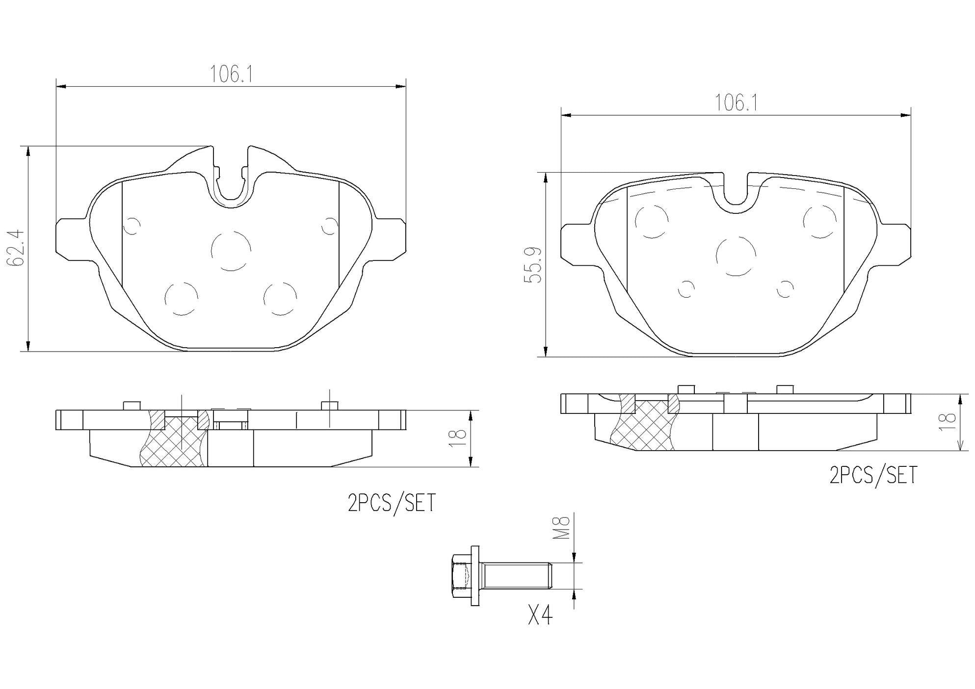 BMW Disc Brake Pad Set Kit – Front and Rear (Ceramic) 34116871557