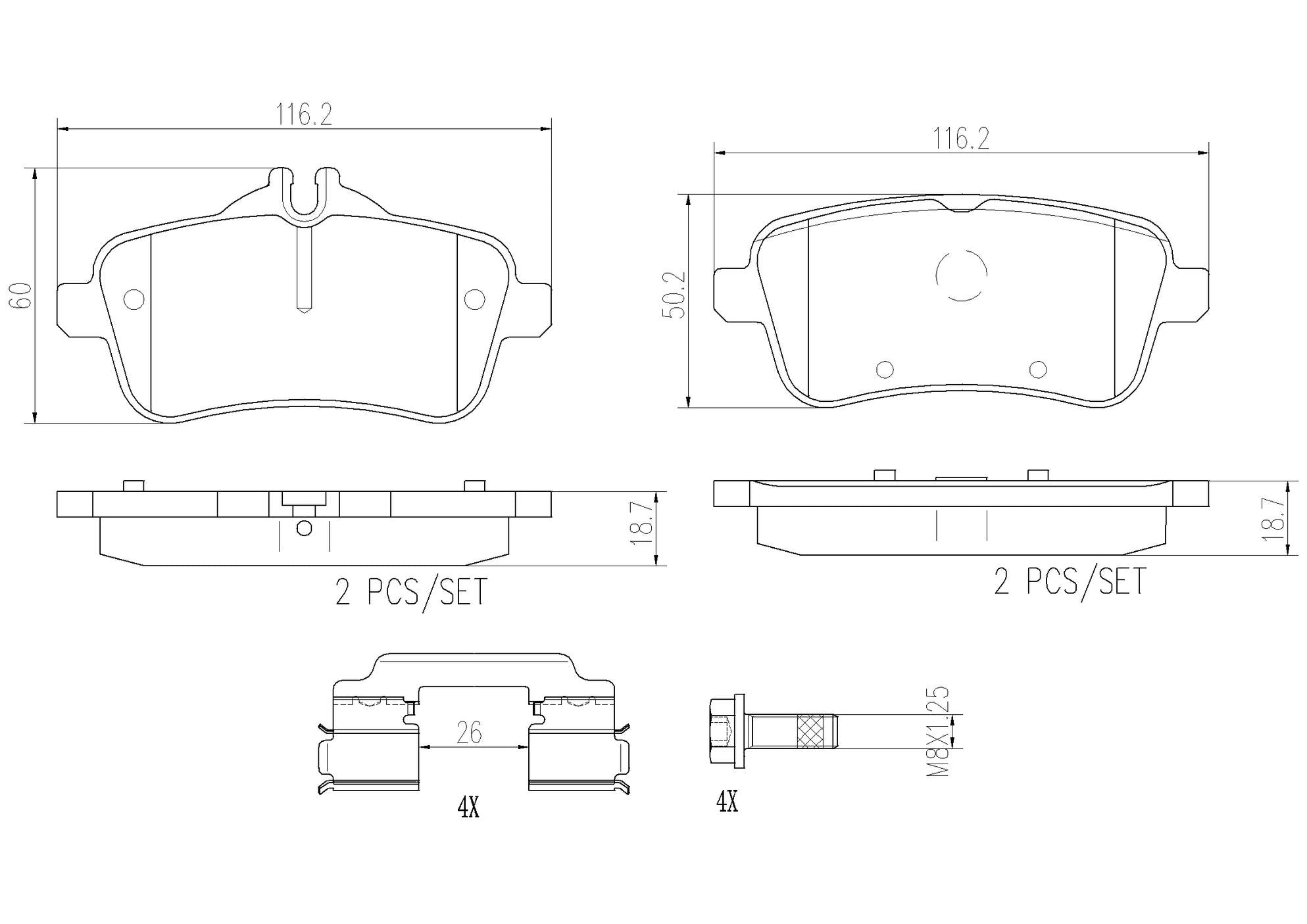 Mercedes-Benz Disc Brake Pad and Rotor Kit – Front and Rear (375mm/330mm) (Ceramic) 1664211600