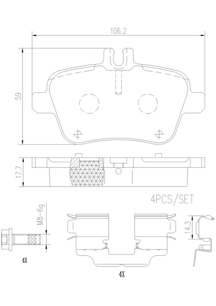 Mercedes Disc Brakes Kit –  Brembo Pads Rear (Ceramic) 0074209620 – Brembo P50140N