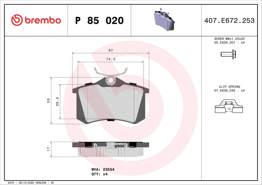 Volkswagen Disc Brake Pad and Rotor Kit – Rear (245mm) (Low-Met) 8E0615601