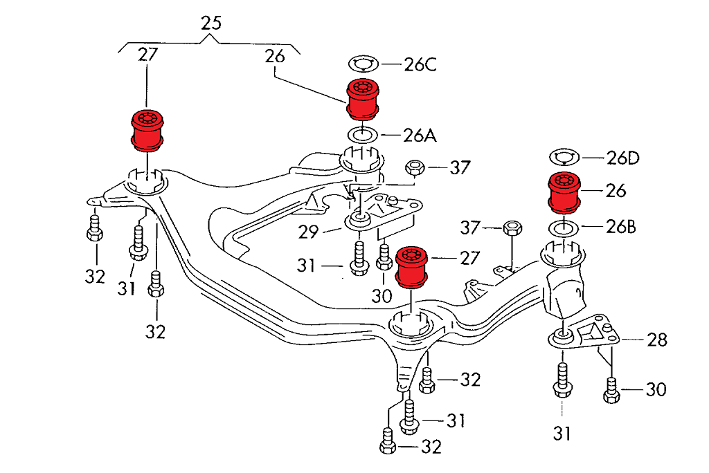 Front Aluminium Subframe Bushings Audi B5/B6/B7 & C5