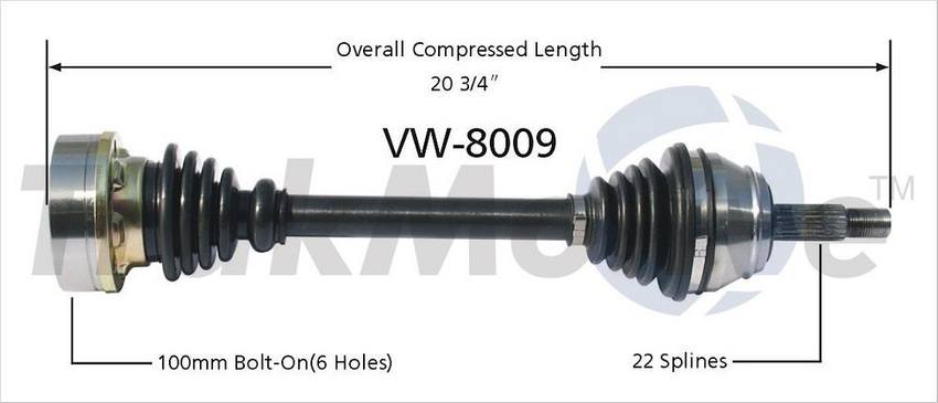VW CV Axle Shaft – Front Driver Side – Aftermarket VW8009