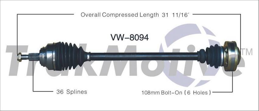 VW CV Axle Shaft – Front Passenger Side – Aftermarket VW8094