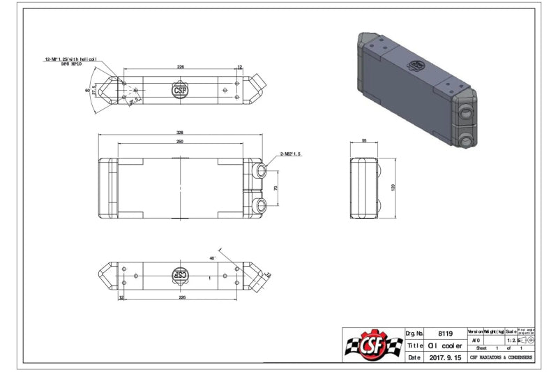 CSF Universal Dual-Pass Oil Cooler - M22 x 1.5 - 13in L x 4.75in H x 2.16in W