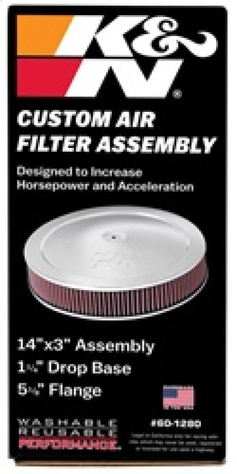 K&N 14in Red Custom Air Cleaner Assembly - 5.125in ID x 14in OD x 2.75in H x 1.25in Drop Base