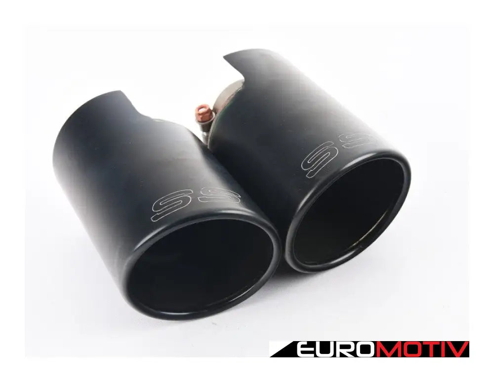 Exhaust Tip Dual Black 100Mm Rounds Slant Cut- Pair