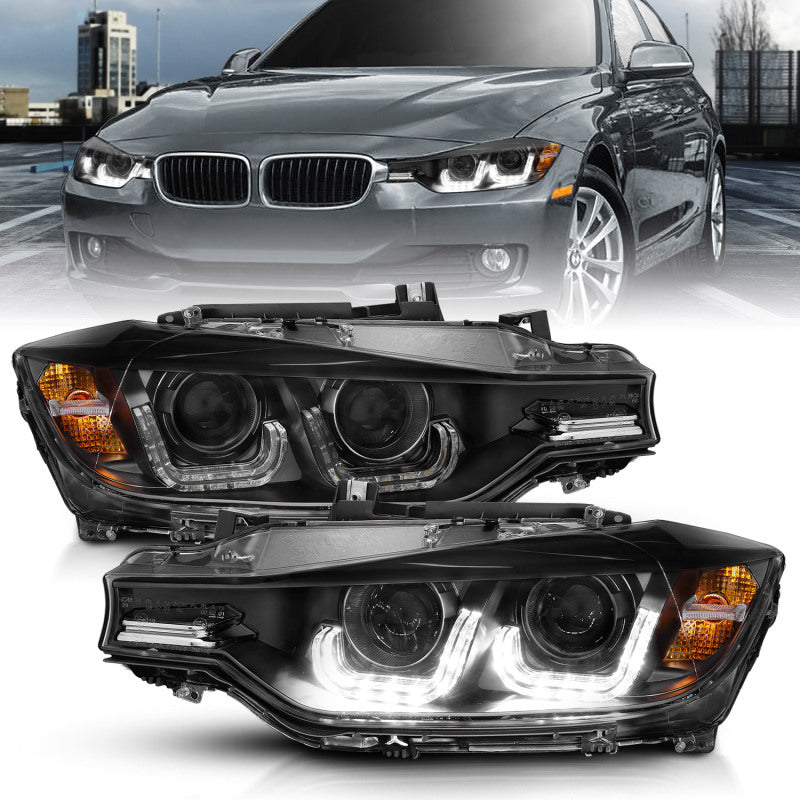 ANZO 2012-2015 BMW 3 Series Projector Headlights w/ U-Bar Black