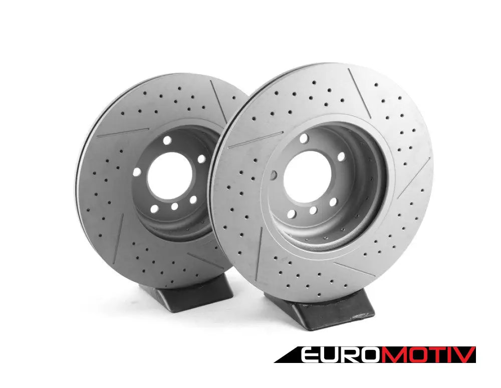 Front Cross Drilled & Slotted High Carbon Brake Rotors - Pair (338X26)