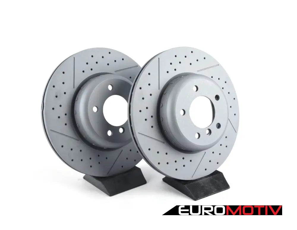 Front Cross Drilled & Slotted High Carbon Brake Rotors - Pair (338X26)