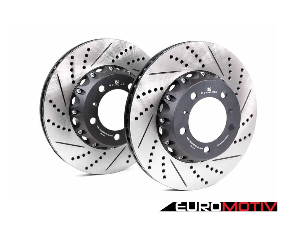 Front Drilled & Slotted 2-Piece Semi-Floating Brake Rotors - Pair (330X28) Porsche