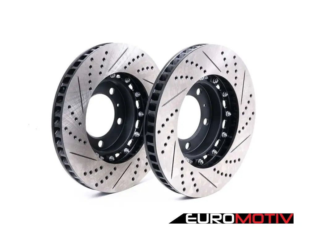 Front Drilled & Slotted 2-Piece Semi-Floating Brake Rotors - Pair (330X34) Porsche 996/997