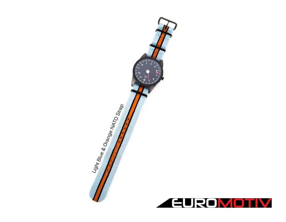 Guardsred Design Tach Watch - Straps Light Blue & Orange Nato Strap