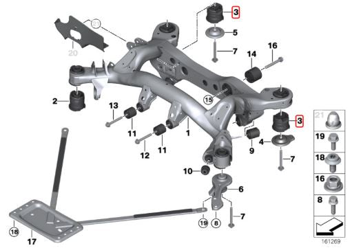 IRP - Rear subframe 90SH polyurethane bushings BMW E8x E9x (not M models)