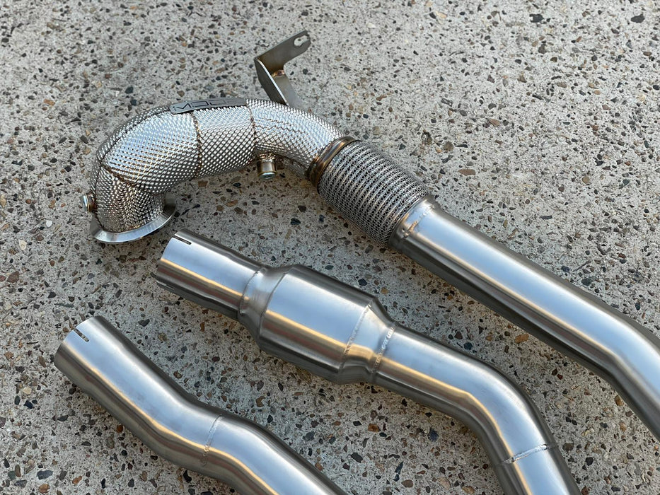 MODE Design 200cpsi Catted 3.5" Downpipe V2 MQB AWD VW Golf MK8 R Audi S3 8Y 2.0T EA888