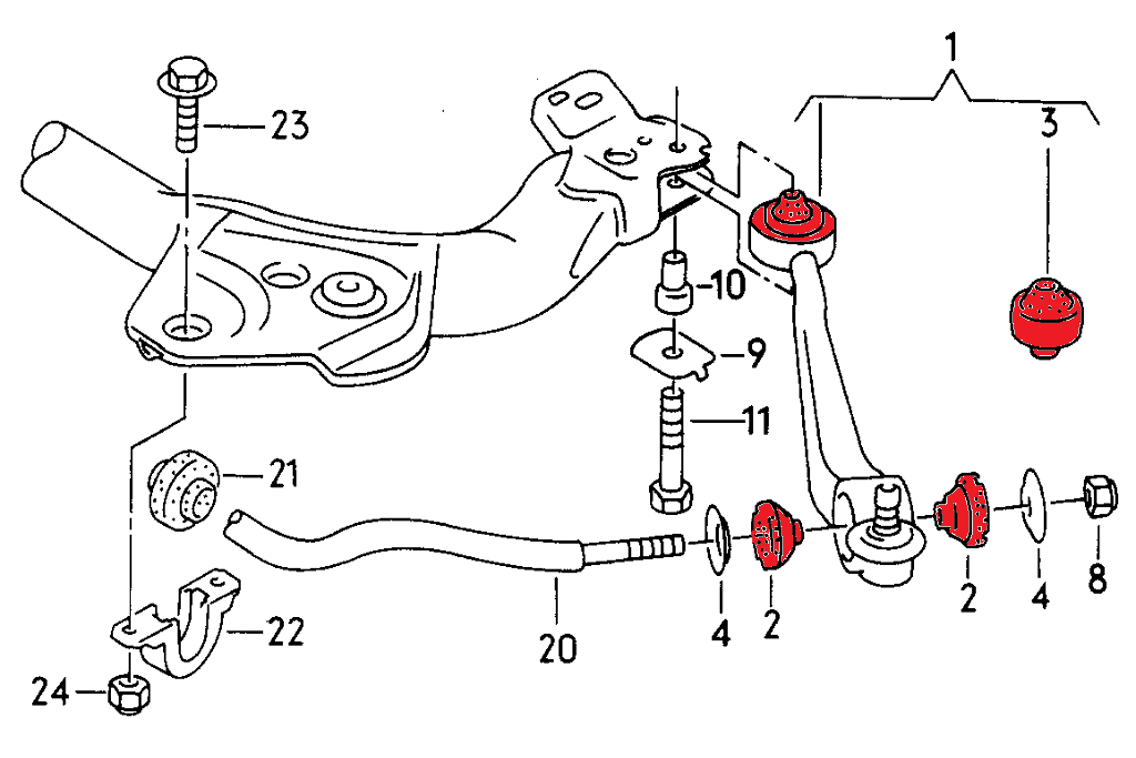 Front Control Arm Polyurethane Bushings - Audi 100 C4 - Street hardness