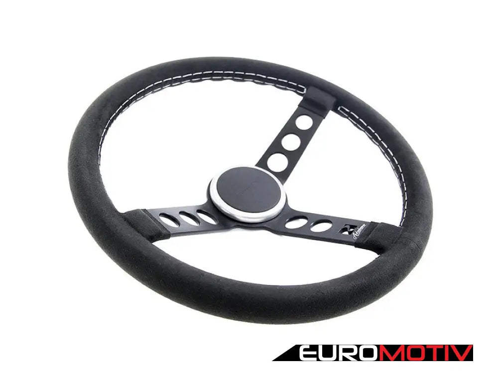 Rennline Alcantara Steering Wheel - Black Spokes & Silver Horn Ring