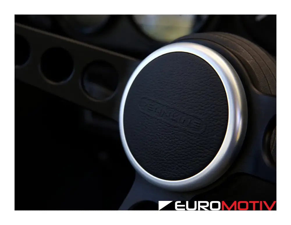 Rennline Alcantara Steering Wheel - Black Spokes & Silver Horn Ring