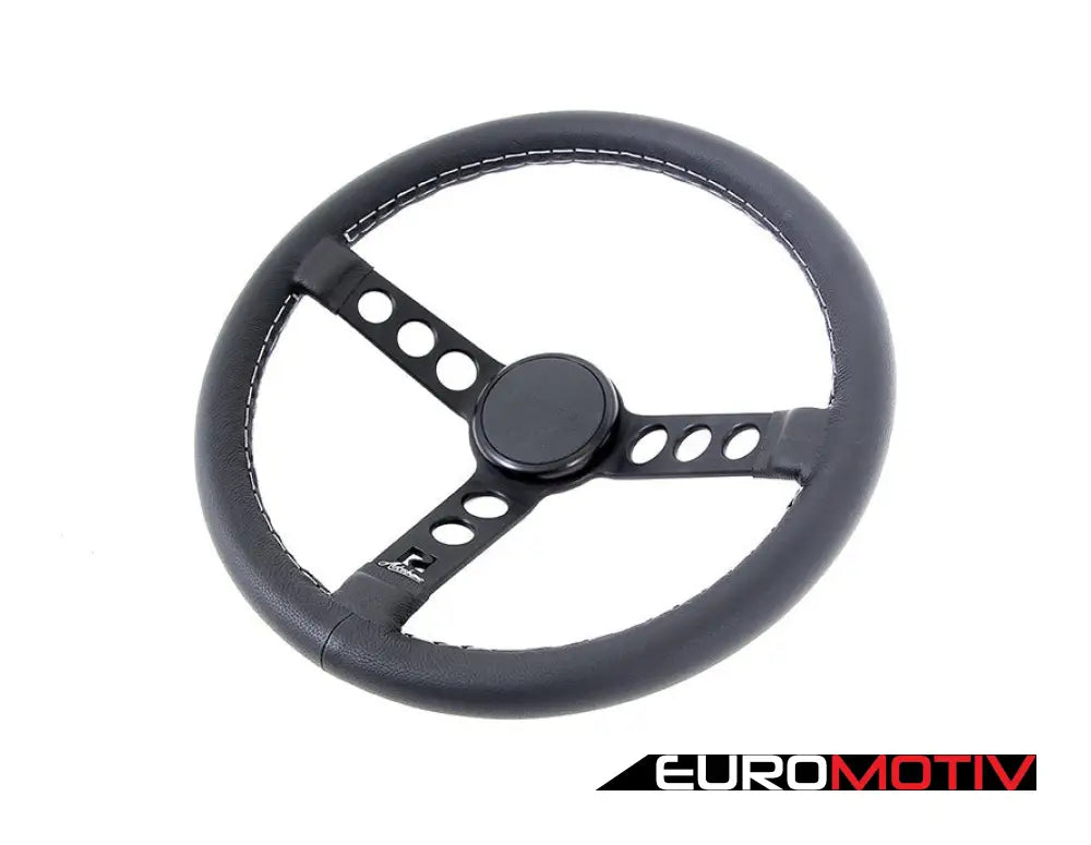 Rennline Leather Steering Wheel - Black Spokes & Horn Ring