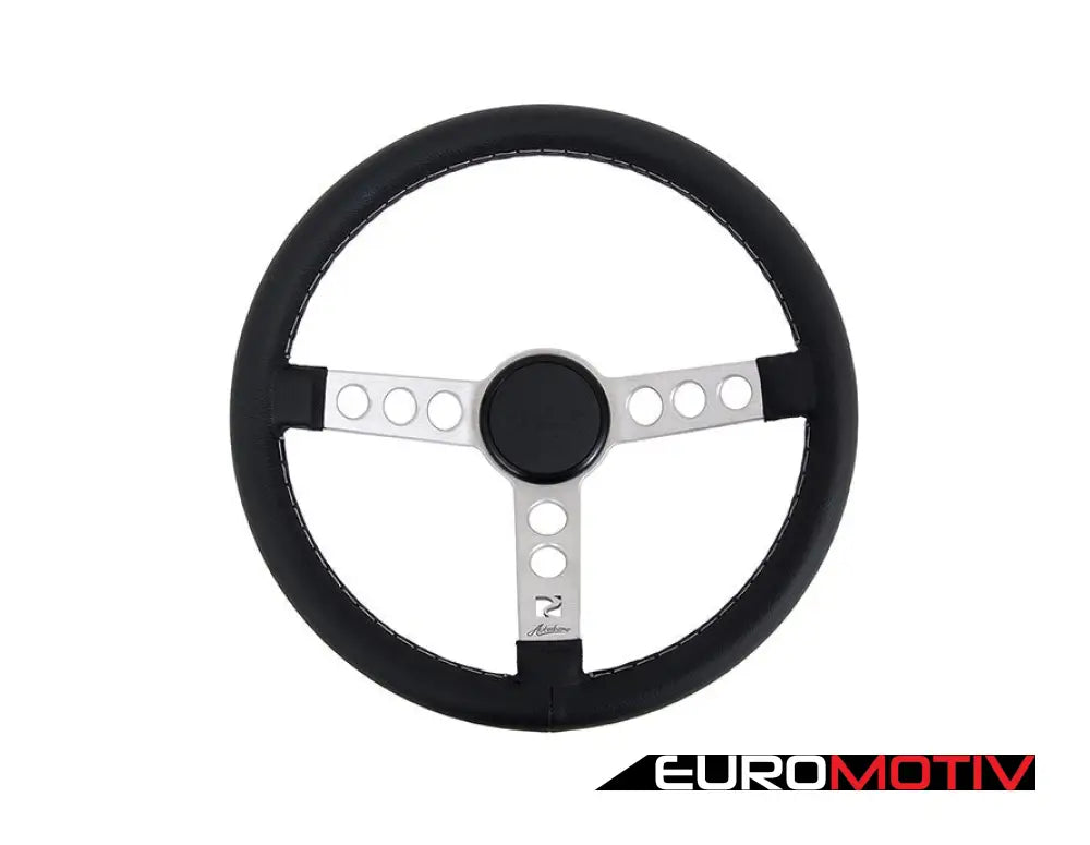 Rennline Leather Steering Wheel - Silver Spokes & Black Horn Ring