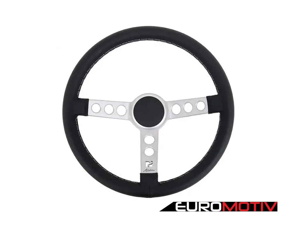 Rennline Leather Steering Wheel - Silver Spokes & Horn Ring