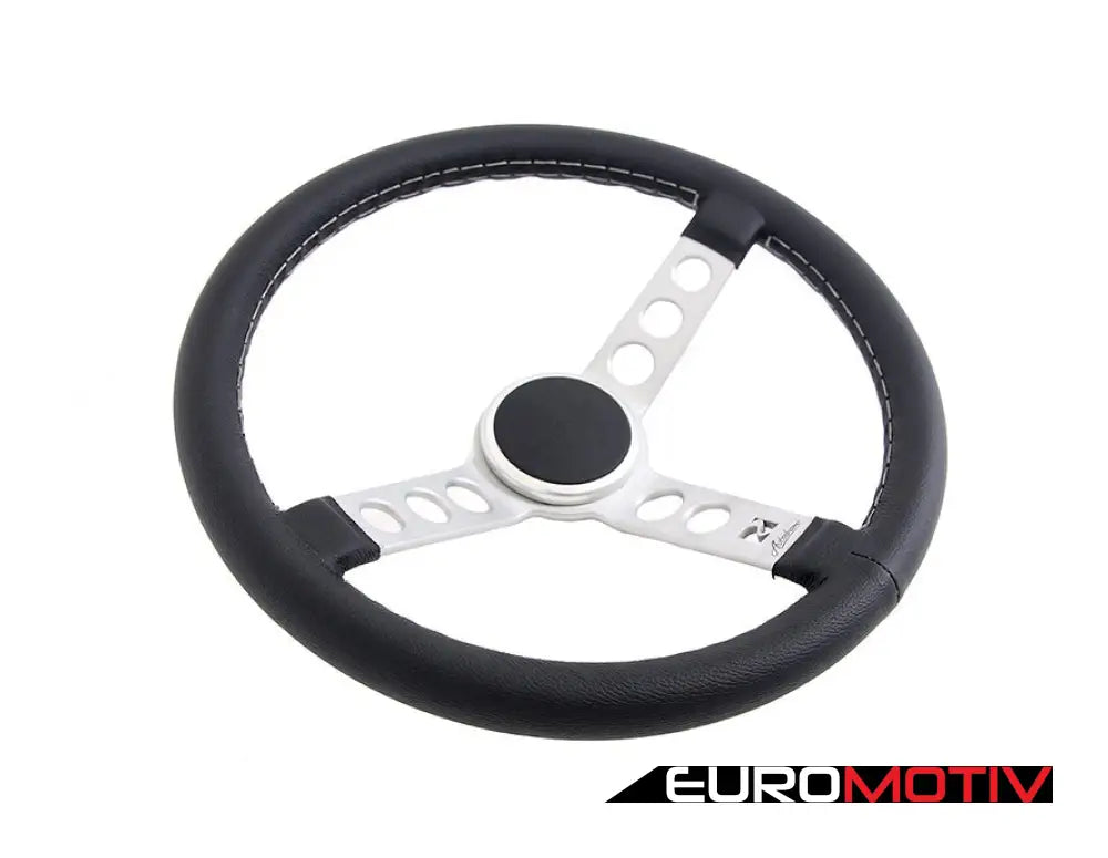 Rennline Leather Steering Wheel - Silver Spokes & Horn Ring