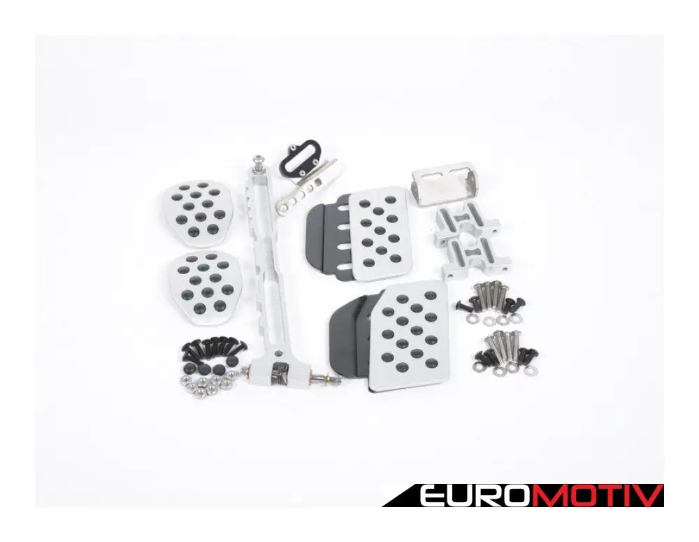 Rennline (Rev2) - 3Pc Pedal Set Rubber Grip Silver Pedals / Black Extensions