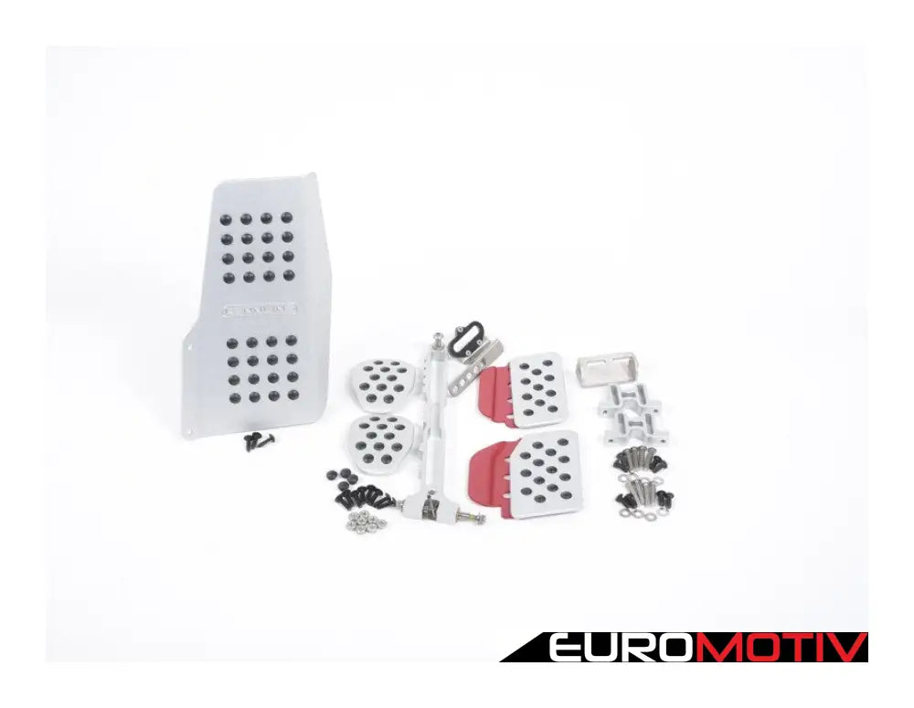 Rennline (Rev2) - 4Pc Pedal Set Rubber Grip Silver Pedals / Red Extensions